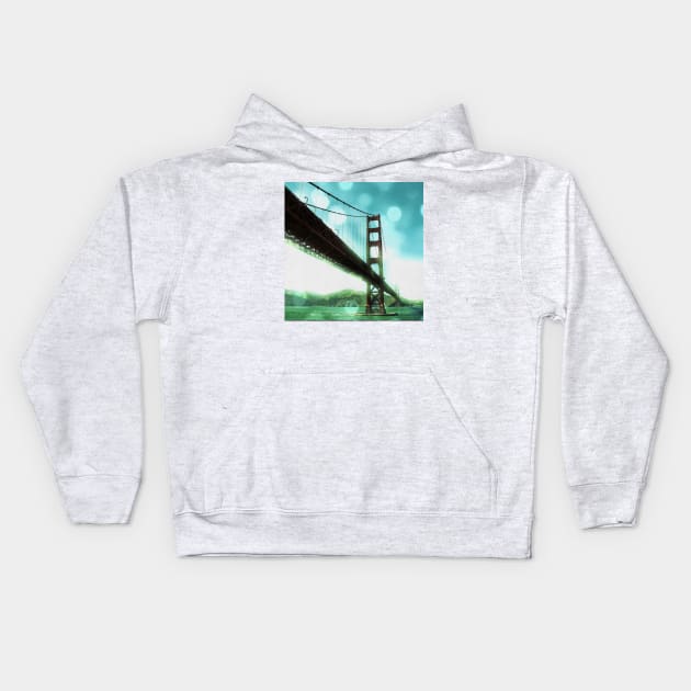 Green Bokeh Golden Gate Bridge in San Francisco Kids Hoodie by Christine aka stine1